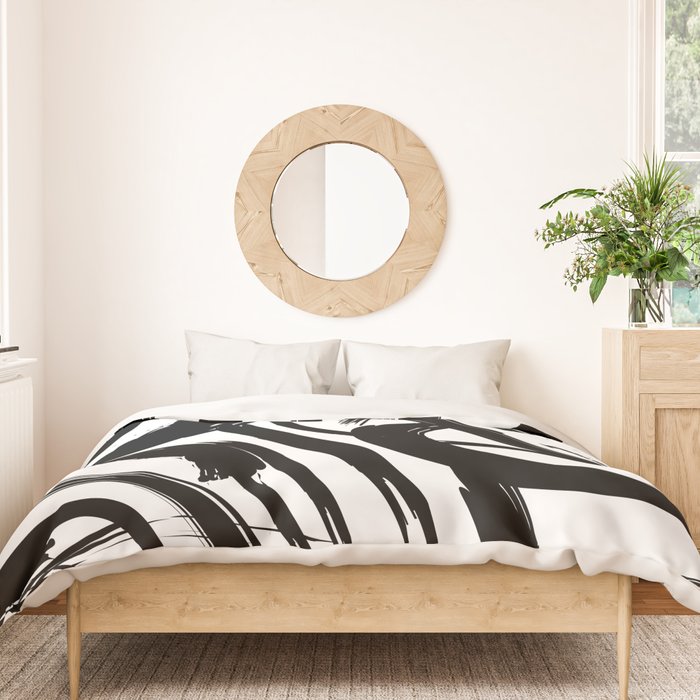 Abstract black and white paint brush stroke pattern Duvet Cover Gallery Image 3