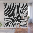 Abstract black and white paint brush stroke pattern Wall Mural Gallery Image 1