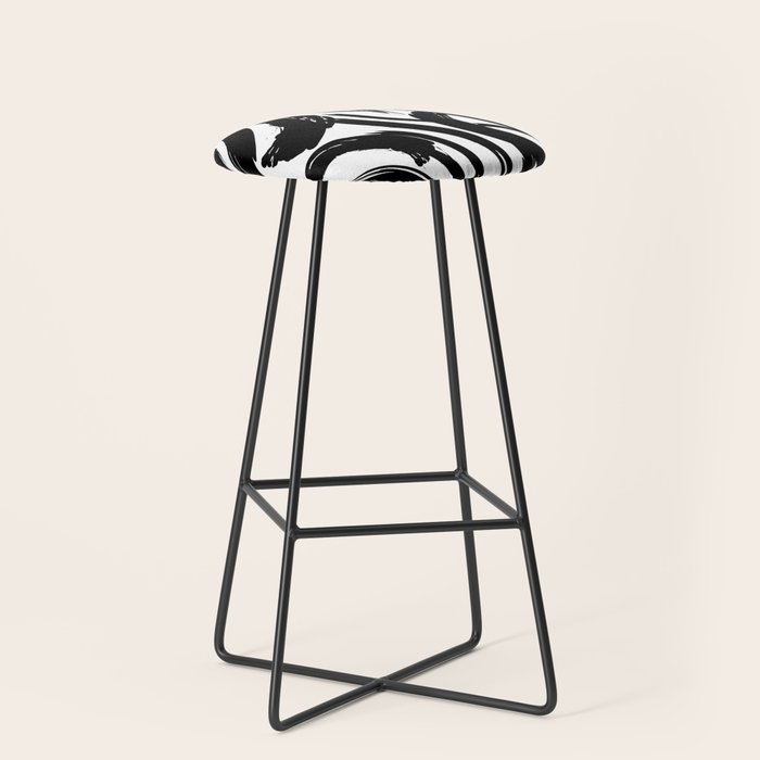 Abstract black and white paint brush stroke pattern Stool Gallery Image 1