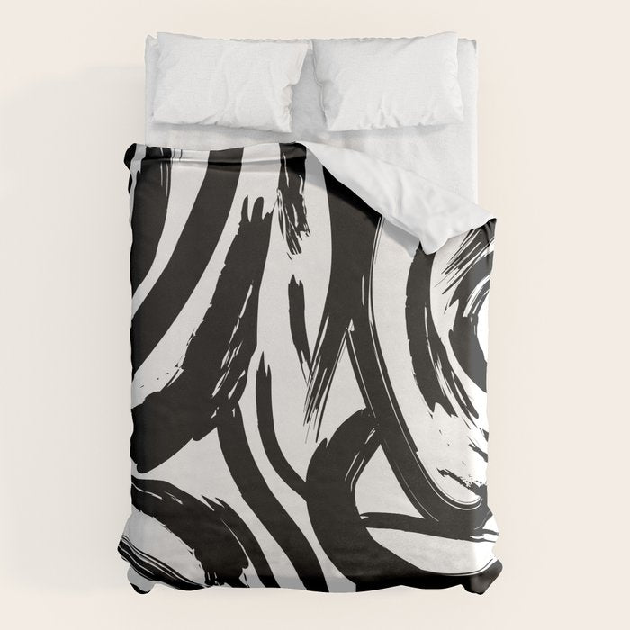 Abstract black and white paint brush stroke pattern Duvet Cover Gallery Image 6