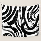 Abstract black and white paint brush stroke pattern Wall Tapestry Gallery Image 4