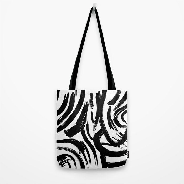 Abstract black and white paint brush stroke pattern Tote Bag Gallery Image 2