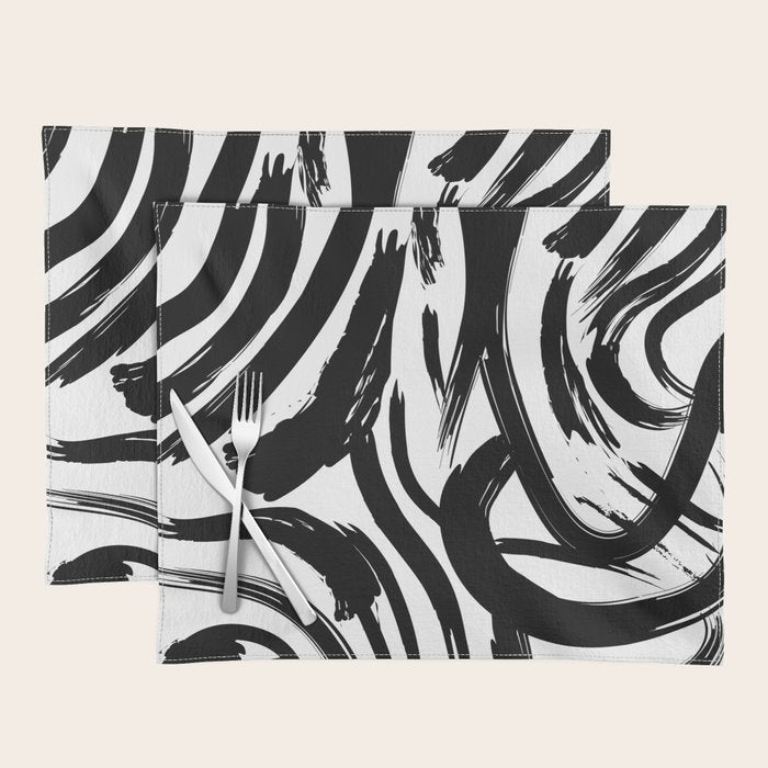 Abstract black and white paint brush stroke pattern Placemat Gallery Image 1