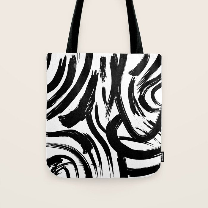 Abstract black and white paint brush stroke pattern Tote Bag Gallery Image 1