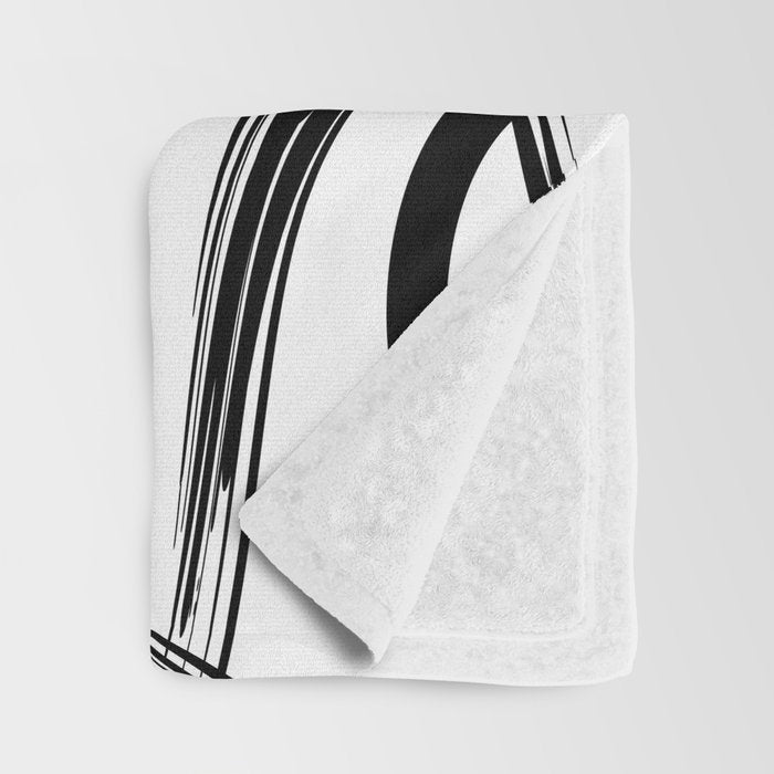 Abstract black and white paint brush stroke pattern Throw Blanket Gallery Image 3