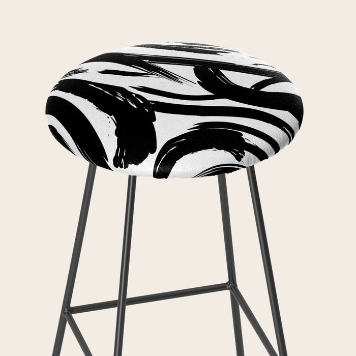 Abstract black and white paint brush stroke pattern Stool Gallery Image 2