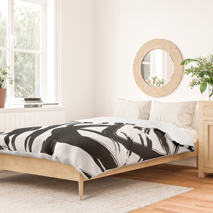 Abstract black and white paint brush stroke pattern Duvet Cover Gallery Image 2