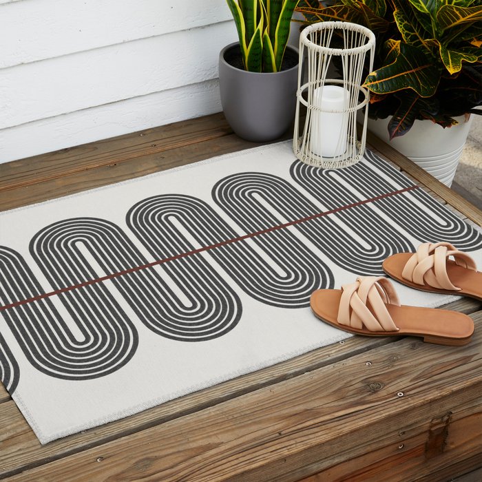 Retro, Mid-Century Line Art Outdoor Rug Gallery Image 2