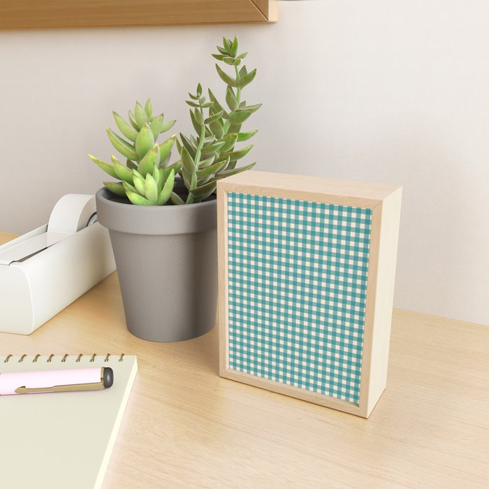 Gingham Check Pattern in Teal Cream Mini Art Print Gallery Image 2
