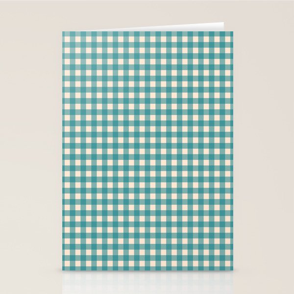 Gingham Check Pattern in Teal Cream Stationery Card Gallery Image 1