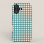 Gingham Check Pattern in Teal Cream iPhone Case Gallery Image 1