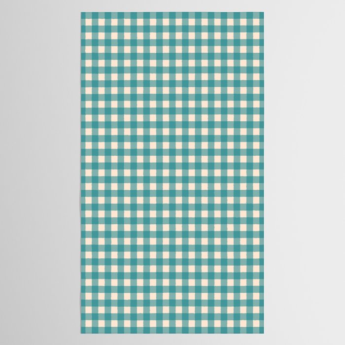 Gingham Check Pattern in Teal Cream Tablecloth Gallery Image 2