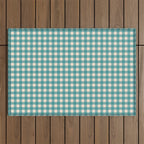Gingham Check Pattern in Teal Cream Outdoor Rug Gallery Image 1