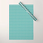 Gingham Check Pattern in Teal Cream Wrapping Paper Gallery Image 1