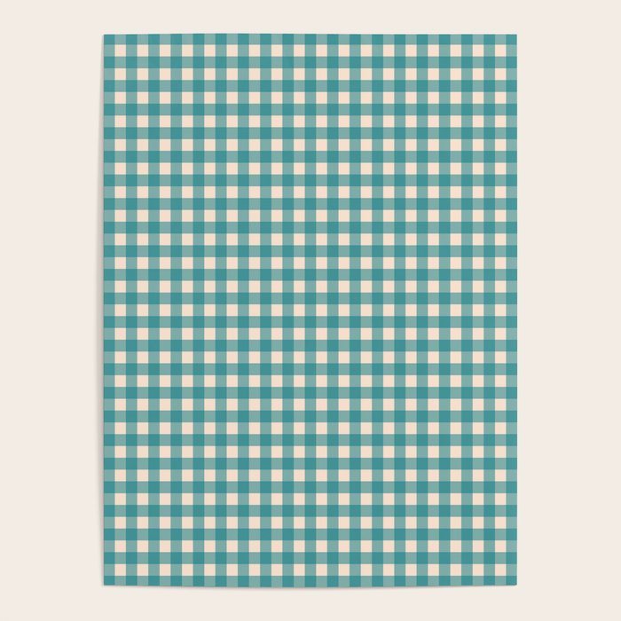 Gingham Check Pattern in Teal Cream Poster Gallery Image 4