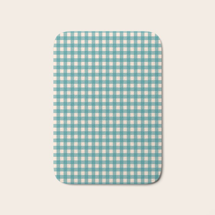 Gingham Check Pattern in Teal Cream Bath Mat Gallery Image 1