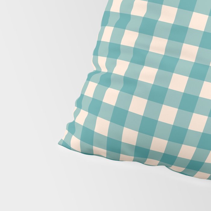 Gingham Check Pattern in Teal Cream Pillow Sham Gallery Image 4