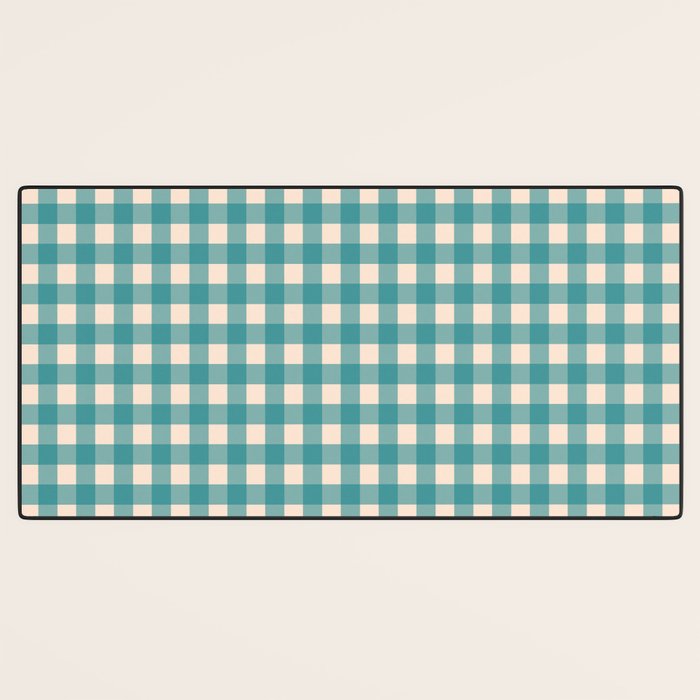 Gingham Check Pattern in Teal Cream Desk Mat Gallery Image 3