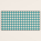 Gingham Check Pattern in Teal Cream Desk Mat Gallery Image 3