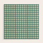 Gingham Check Pattern in Teal Cream Wood Wall Art Gallery Image 1