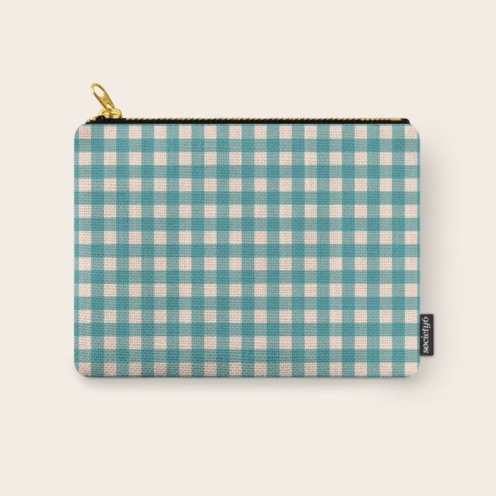 Gingham Check Pattern in Teal Cream Carry All Pouch Gallery Image 1