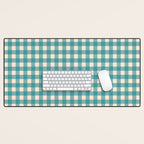 Gingham Check Pattern in Teal Cream Desk Mat Gallery Image 1