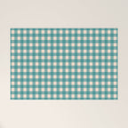 Gingham Check Pattern in Teal Cream Welcome Mat Gallery Image 1