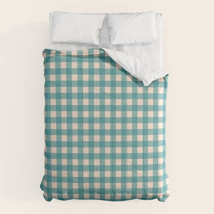 Gingham Check Pattern in Teal Cream Comforter Gallery Image 1