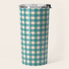 Gingham Check Pattern in Teal Cream Travel Mug Gallery Image 2