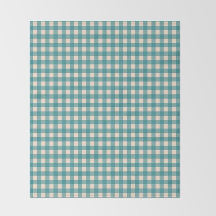 Gingham Check Pattern in Teal Cream Throw Blanket Gallery Image 2