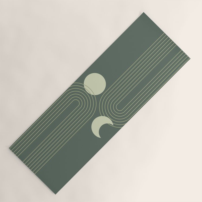 Mid Century Modern Geometric 126 in Forest Green Shades (Rainbow and Sun Abstraction) Yoga Mat Gallery Image 1