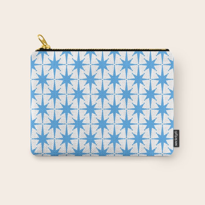 Mid Century Modern Atomic Stars Blue and White Pattern Carry All Pouch Gallery Image 1
