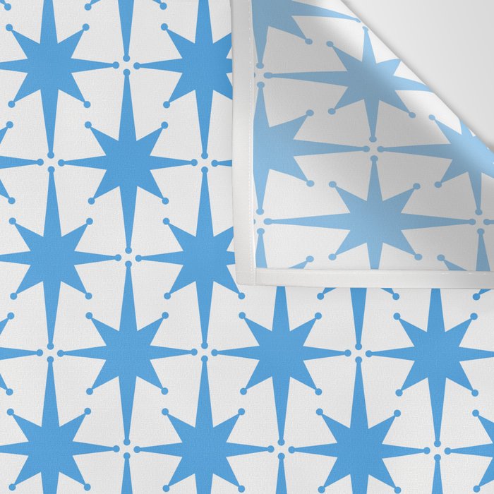 Mid Century Modern Atomic Stars Blue and White Pattern Wall Tapestry Gallery Image 3