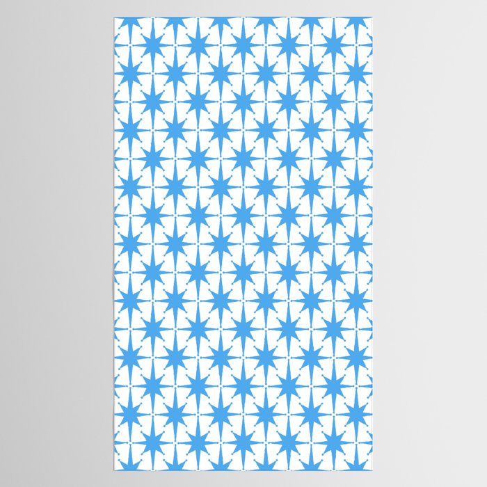 Mid Century Modern Atomic Stars Blue and White Pattern Tablecloth Gallery Image 2