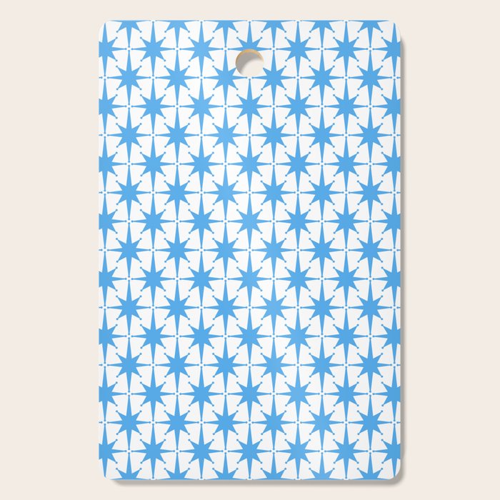 Mid Century Modern Atomic Stars Blue and White Pattern Cutting Board Gallery Image 1