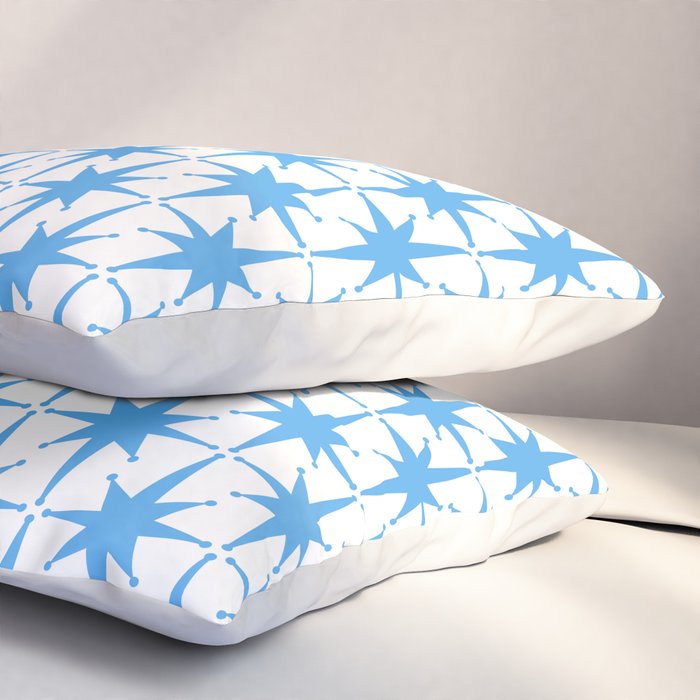 Mid Century Modern Atomic Stars Blue and White Pattern Pillow Sham Gallery Image 3