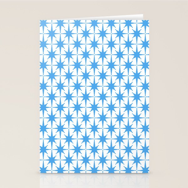 Mid Century Modern Atomic Stars Blue and White Pattern Stationery Card Gallery Image 2