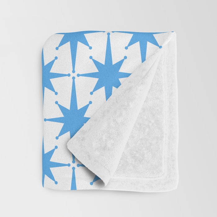 Mid Century Modern Atomic Stars Blue and White Pattern Throw Blanket Gallery Image 3