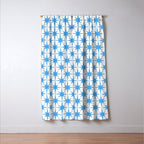 Mid Century Modern Atomic Stars Blue and White Pattern Window Curtain Gallery Image 3