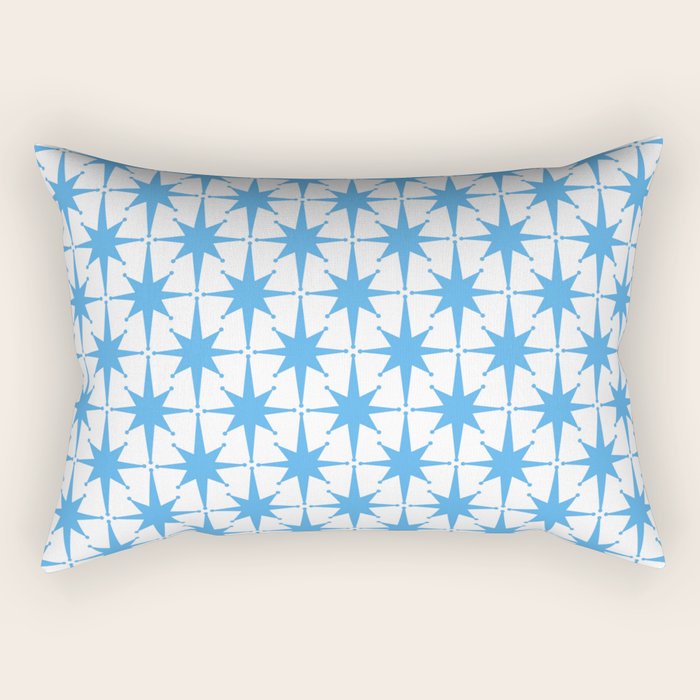 Mid Century Modern Atomic Stars Blue and White Pattern Rectangular Pillow Gallery Image 1