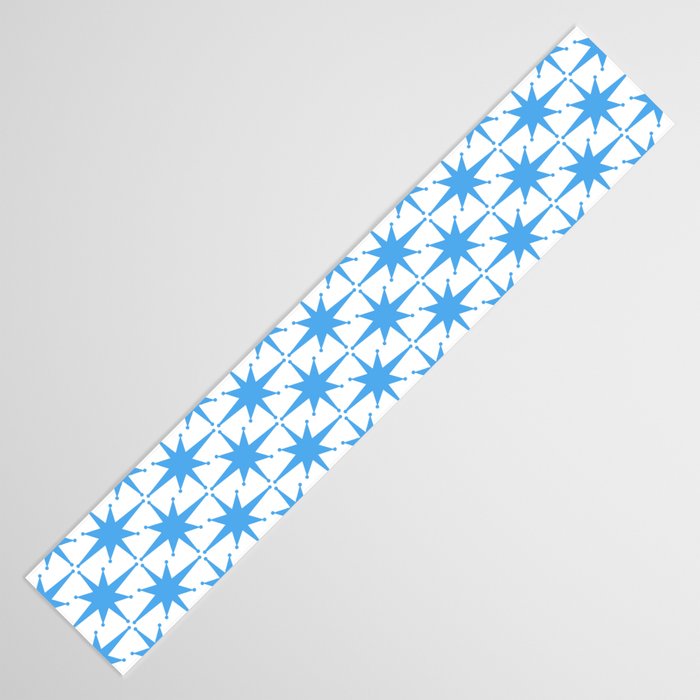 Mid Century Modern Atomic Stars Blue and White Pattern Table Runner Gallery Image 3