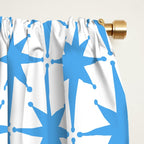 Mid Century Modern Atomic Stars Blue and White Pattern Window Curtain Gallery Image 2