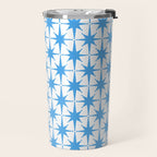Mid Century Modern Atomic Stars Blue and White Pattern Travel Mug Gallery Image 2