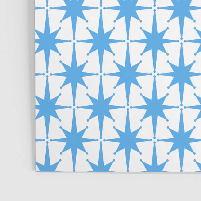 Mid Century Modern Atomic Stars Blue and White Pattern Poster Gallery Image 3