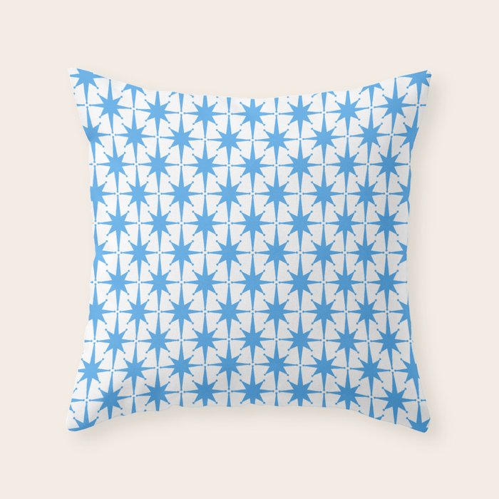 Mid Century Modern Atomic Stars Blue and White Pattern Throw Pillow Gallery Image 6