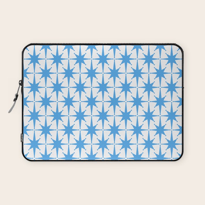 Mid Century Modern Atomic Stars Blue and White Pattern Laptop Sleeve Gallery Image 1