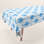 Mid Century Modern Atomic Stars Blue and White Pattern Tablecloth Gallery Image 1