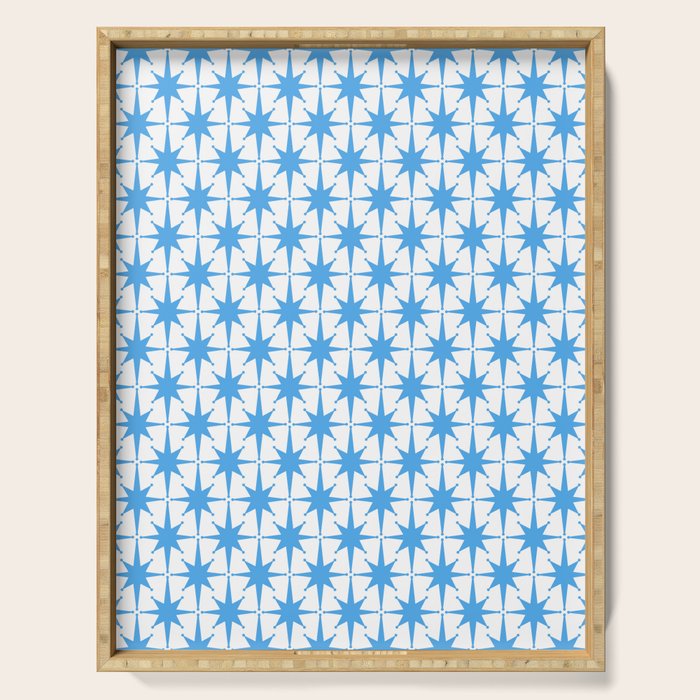 Mid Century Modern Atomic Stars Blue and White Pattern Serving Tray Gallery Image 1
