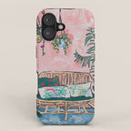 Rattan Bench in Painterly Pink Jungle Room iPhone Case Gallery Image 1