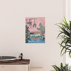 Rattan Bench in Painterly Pink Jungle Room Poster Gallery Image 2